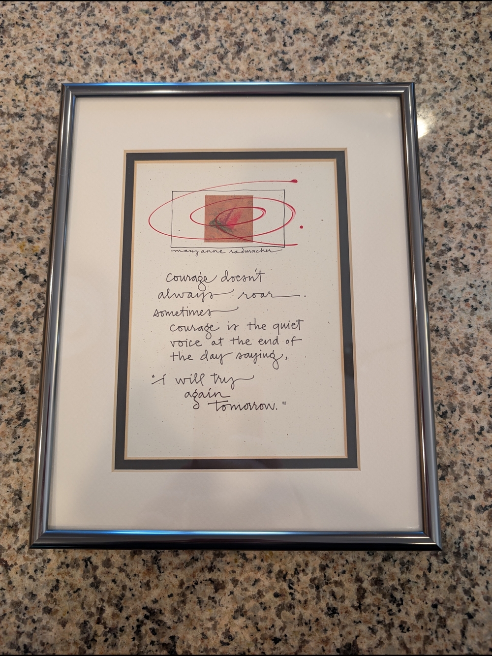 Framed Inspirational Print in Silver with Red Accent